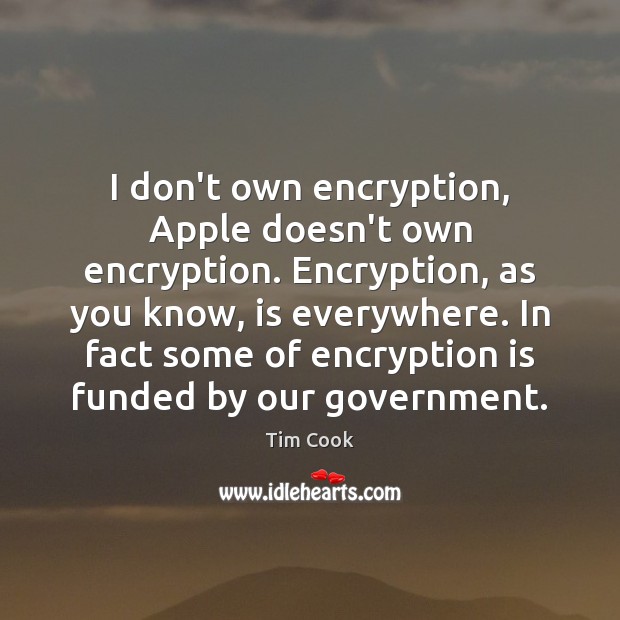 I don’t own encryption, Apple doesn’t own encryption. Encryption, as you know, Tim Cook Picture Quote