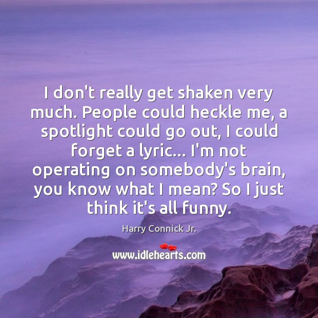 I don’t really get shaken very much. People could heckle me, a Harry Connick Jr. Picture Quote