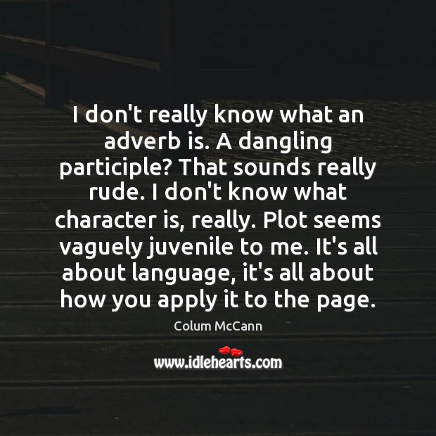 I don’t really know what an adverb is. A dangling participle? That Colum McCann Picture Quote