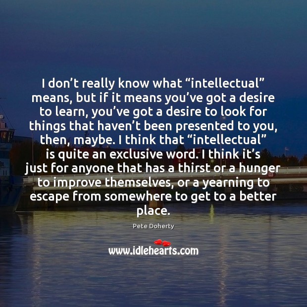 I don’t really know what “intellectual” means, but if it means Pete Doherty Picture Quote