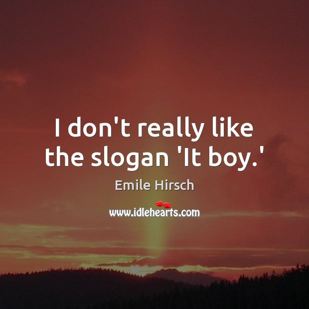 I don’t really like the slogan ‘It boy.’ Emile Hirsch Picture Quote