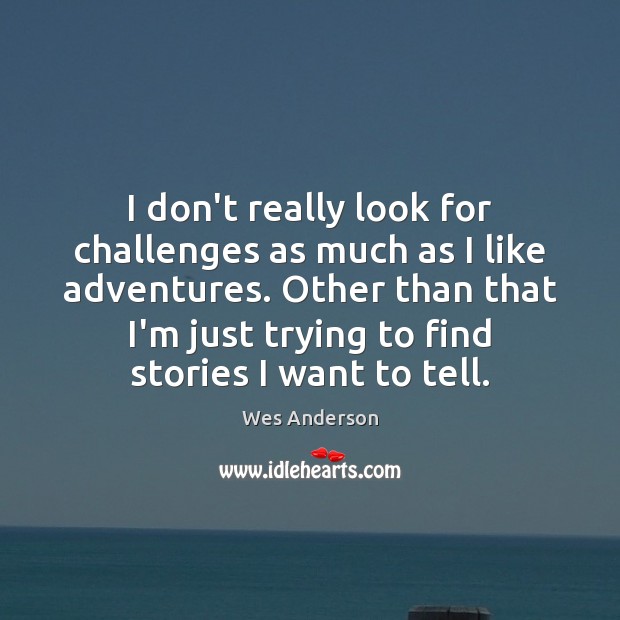 I don’t really look for challenges as much as I like adventures. Wes Anderson Picture Quote