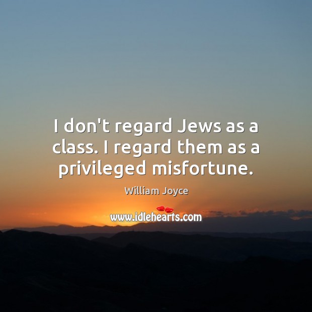 I don’t regard Jews as a class. I regard them as a privileged misfortune. William Joyce Picture Quote