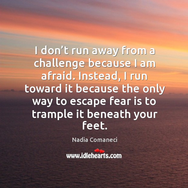 I don’t run away from a challenge because I am afraid. Nadia Comaneci Picture Quote