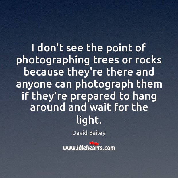 I don’t see the point of photographing trees or rocks because they’re David Bailey Picture Quote