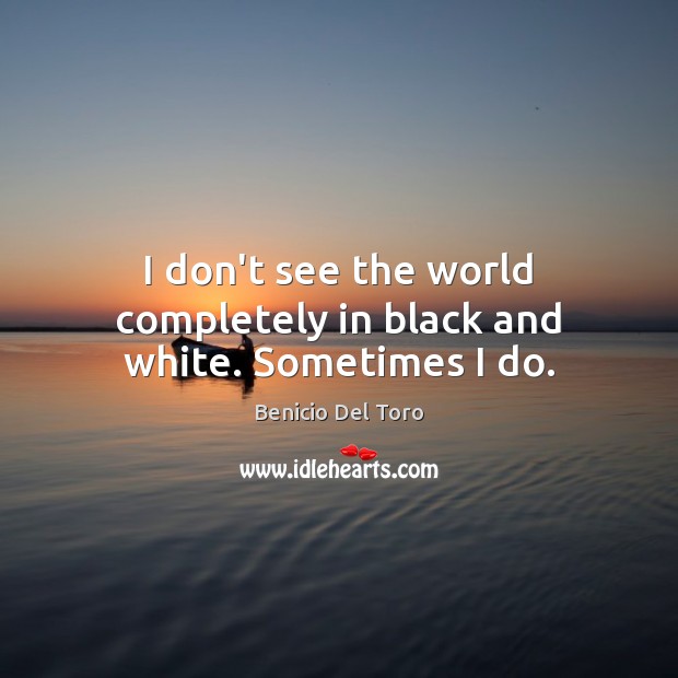 I don’t see the world completely in black and white. Sometimes I do. Benicio Del Toro Picture Quote
