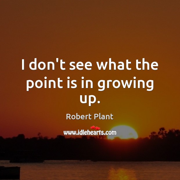 I don’t see what the point is in growing up. Robert Plant Picture Quote