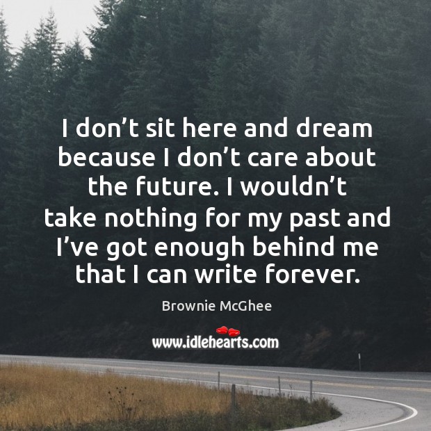 I don’t sit here and dream because I don’t care about the future. I wouldn’t take nothing Brownie McGhee Picture Quote