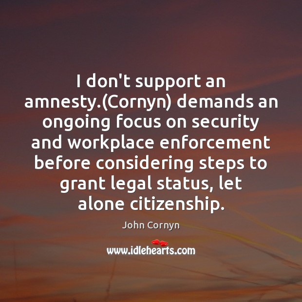 I don’t support an amnesty.(Cornyn) demands an ongoing focus on security John Cornyn Picture Quote