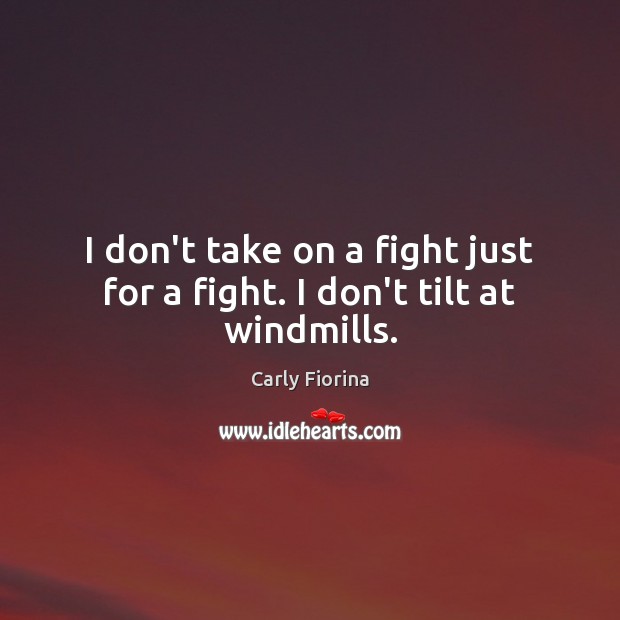 I don’t take on a fight just for a fight. I don’t tilt at windmills. Carly Fiorina Picture Quote