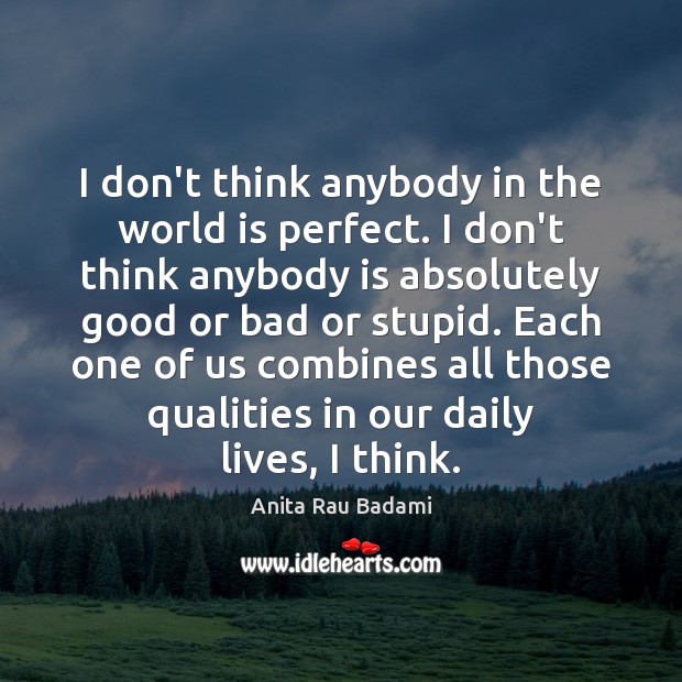 I don’t think anybody in the world is perfect. I don’t think Anita Rau Badami Picture Quote