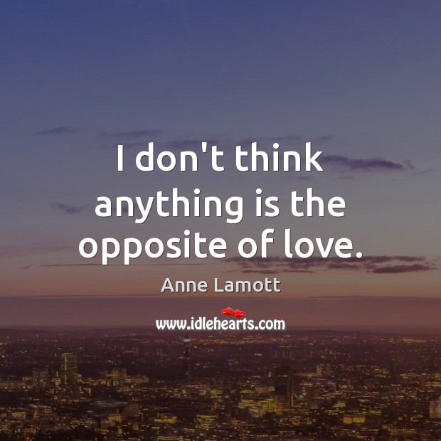 I don’t think anything is the opposite of love. Anne Lamott Picture Quote