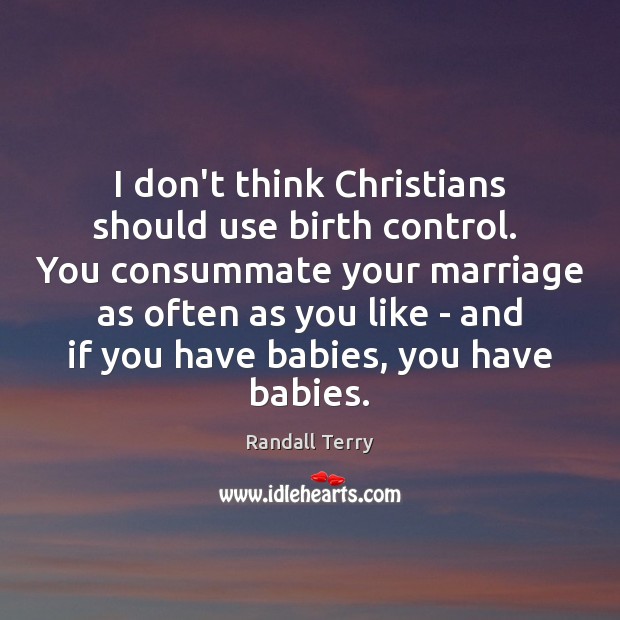 I don’t think Christians should use birth control.  You consummate your marriage Randall Terry Picture Quote