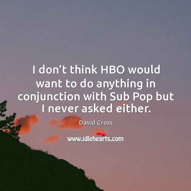 I don’t think hbo would want to do anything in conjunction with sub pop but I never asked either. David Cross Picture Quote