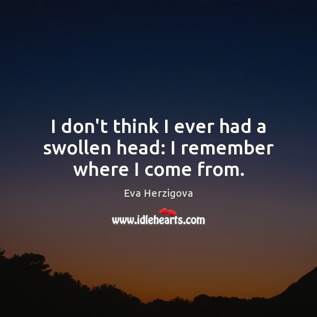 I don’t think I ever had a swollen head: I remember where I come from. Eva Herzigova Picture Quote