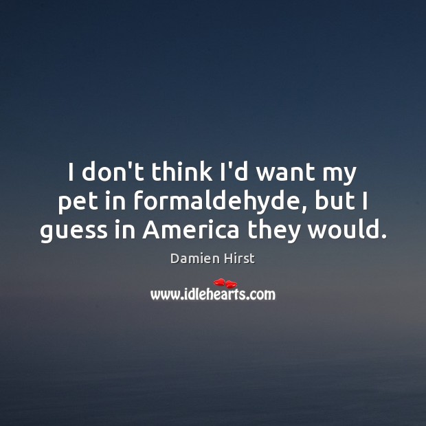 I don’t think I’d want my pet in formaldehyde, but I guess in America they would. Damien Hirst Picture Quote