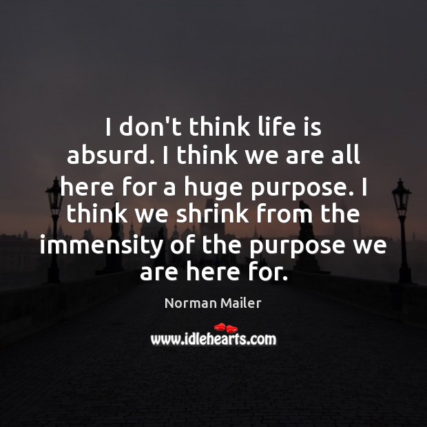 I don’t think life is absurd. I think we are all here Norman Mailer Picture Quote