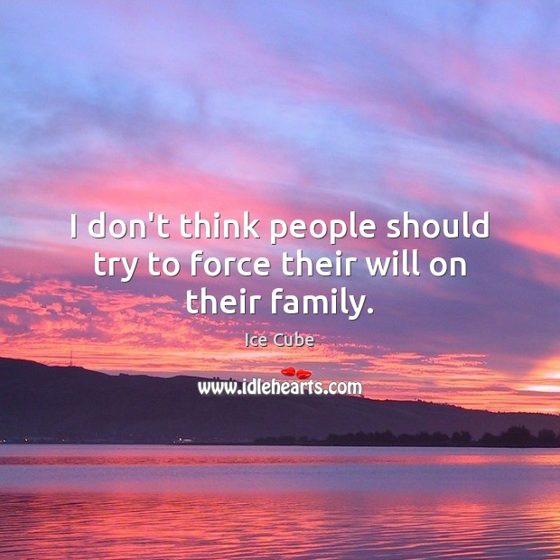 I don’t think people should try to force their will on their family. Ice Cube Picture Quote