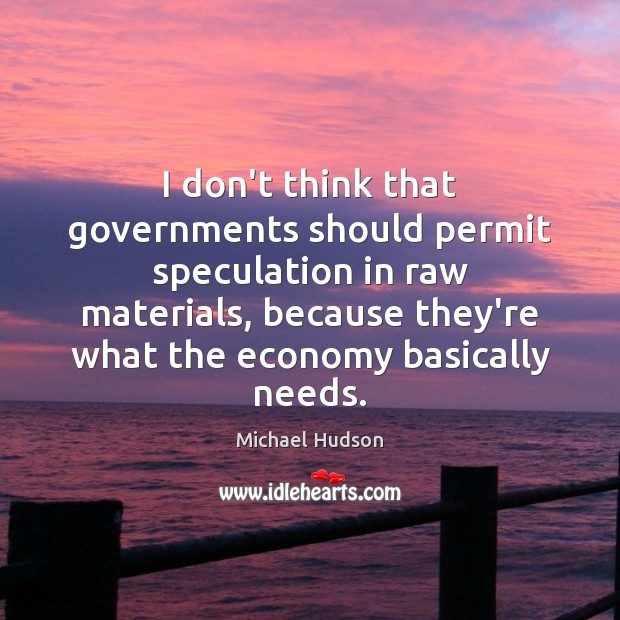 I don’t think that governments should permit speculation in raw materials, because Michael Hudson Picture Quote