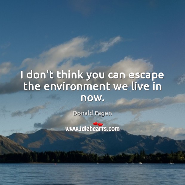 I don’t think you can escape the environment we live in now. Donald Fagen Picture Quote