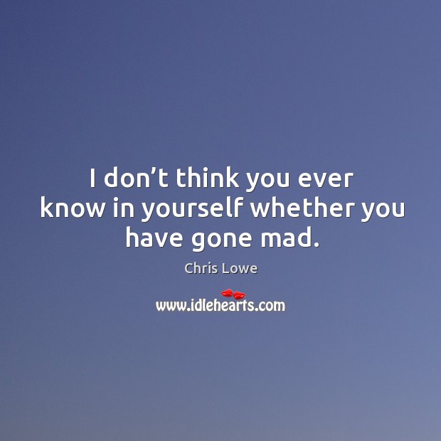 I don’t think you ever know in yourself whether you have gone mad. Chris Lowe Picture Quote