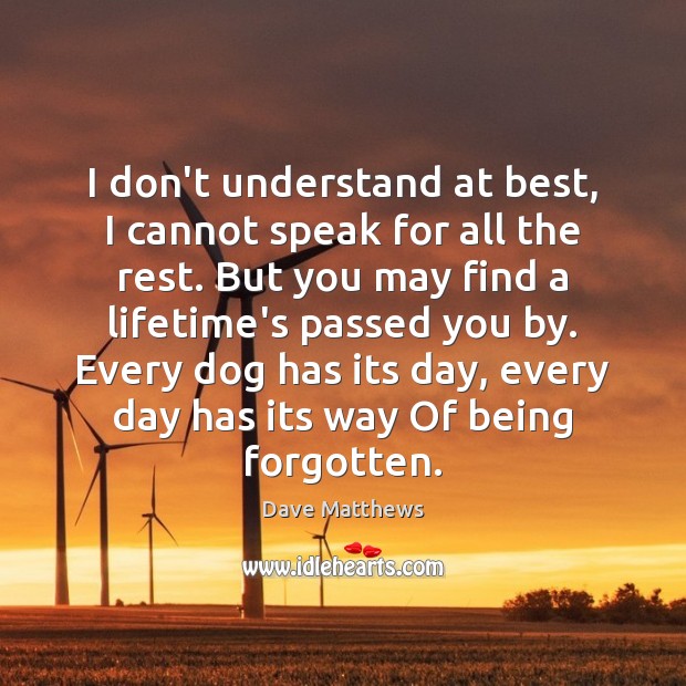 I don’t understand at best, I cannot speak for all the rest. Dave Matthews Picture Quote