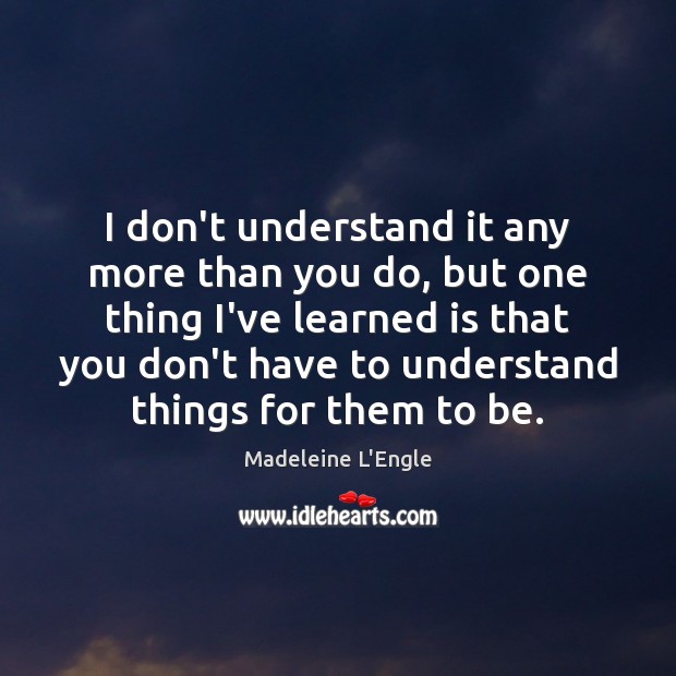 I don’t understand it any more than you do, but one thing Madeleine L’Engle Picture Quote
