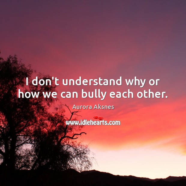 I don’t understand why or how we can bully each other. Aurora Aksnes Picture Quote