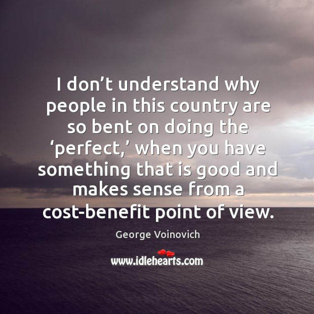 I don’t understand why people in this country are so bent on doing the ‘perfect,’ George Voinovich Picture Quote