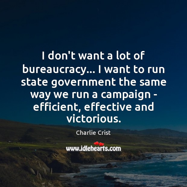 I don’t want a lot of bureaucracy… I want to run state Charlie Crist Picture Quote