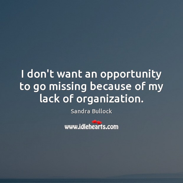 I don’t want an opportunity to go missing because of my lack of organization. Sandra Bullock Picture Quote