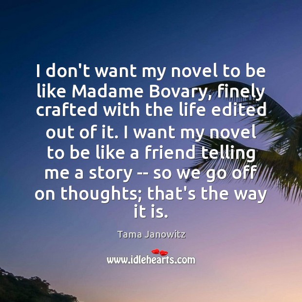 I don’t want my novel to be like Madame Bovary, finely crafted Tama Janowitz Picture Quote