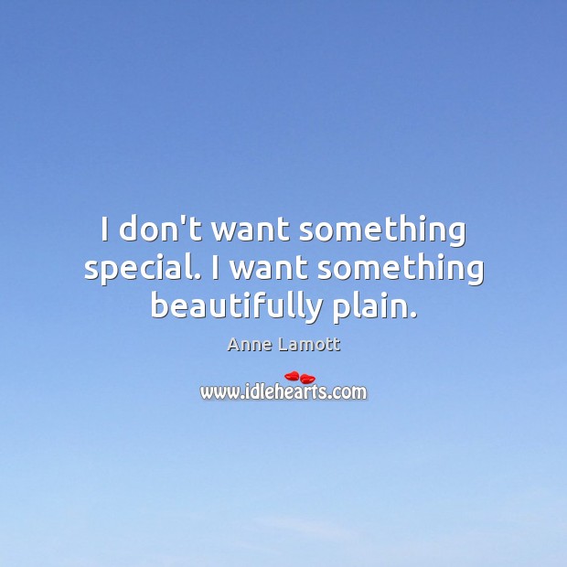 I don’t want something special. I want something beautifully plain. Anne Lamott Picture Quote