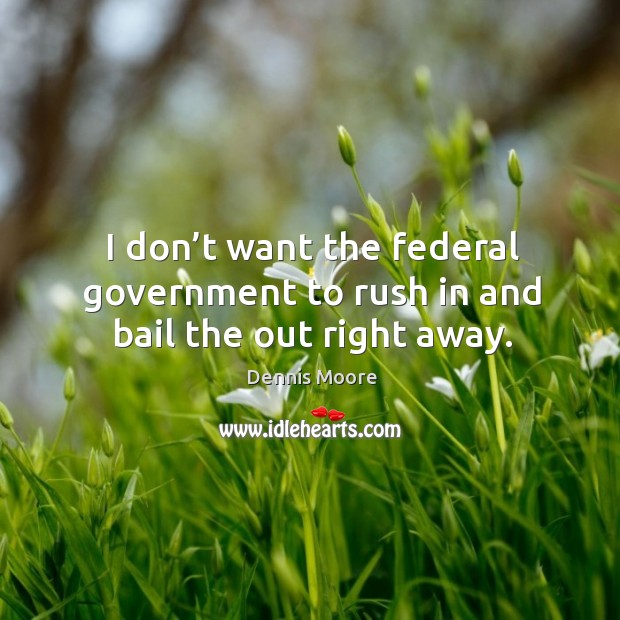 I don’t want the federal government to rush in and bail the out right away. Dennis Moore Picture Quote