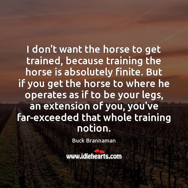 I don’t want the horse to get trained, because training the horse Buck Brannaman Picture Quote