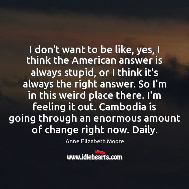 I don’t want to be like, yes, I think the American answer Anne Elizabeth Moore Picture Quote