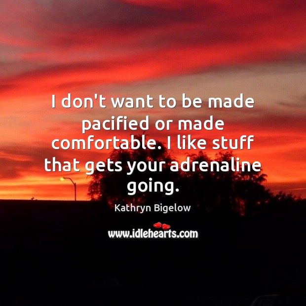 I don’t want to be made pacified or made comfortable. I like Kathryn Bigelow Picture Quote