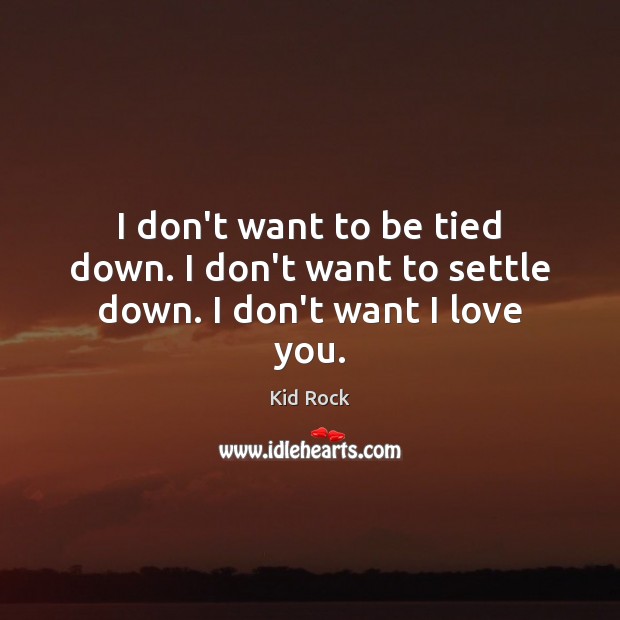 I don’t want to be tied down. I don’t want to settle down. I don’t want I love you. I Love You Quotes Image