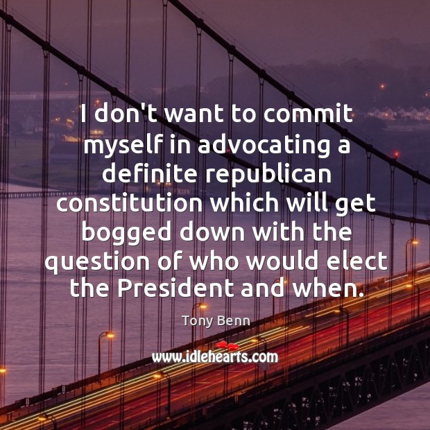 I don’t want to commit myself in advocating a definite republican constitution Tony Benn Picture Quote