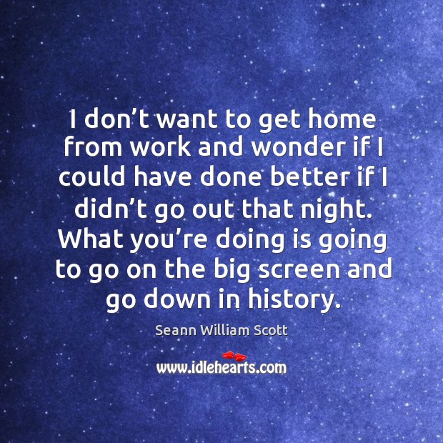 I don’t want to get home from work and wonder if I could have done better if I didn’t go out that night. Seann William Scott Picture Quote
