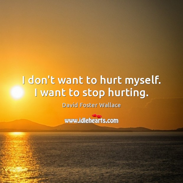 I don’t want to hurt myself. I want to stop hurting. David Foster Wallace Picture Quote
