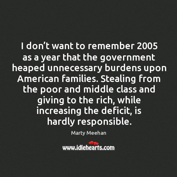 I don’t want to remember 2005 as a year that the government heaped unnecessary burdens upon american families. Marty Meehan Picture Quote