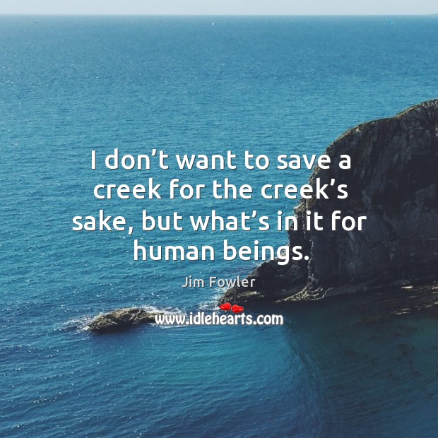 I don’t want to save a creek for the creek’s sake, but what’s in it for human beings. Jim Fowler Picture Quote