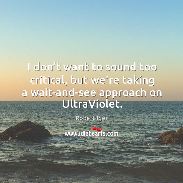 I don’t want to sound too critical, but we’re taking a wait-and-see approach on ultraviolet. Robert Iger Picture Quote