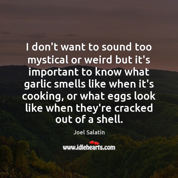 I don’t want to sound too mystical or weird but it’s important Joel Salatin Picture Quote