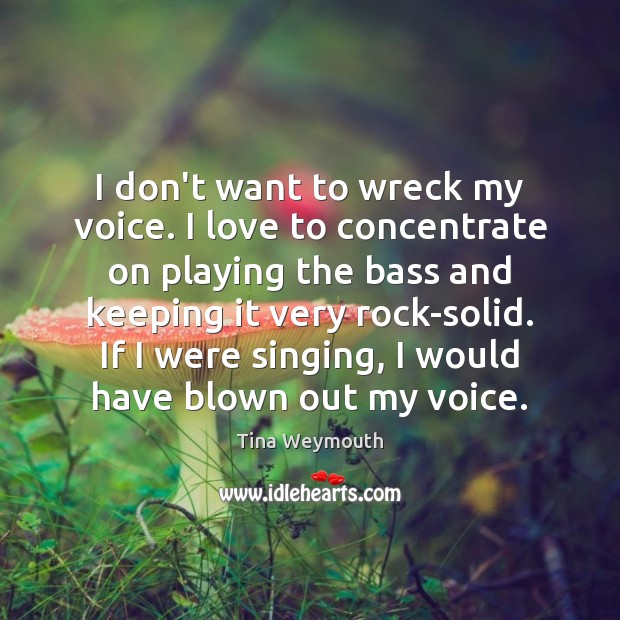 I don’t want to wreck my voice. I love to concentrate on Tina Weymouth Picture Quote