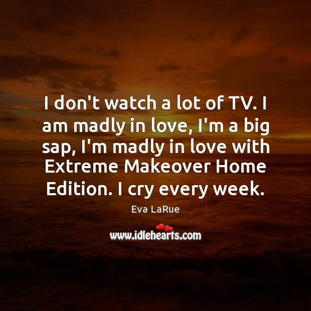 I don’t watch a lot of TV. I am madly in love, Eva LaRue Picture Quote