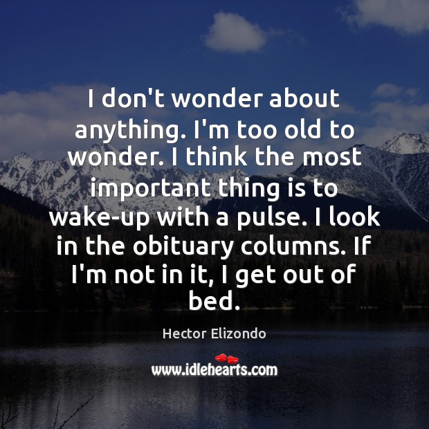 I don’t wonder about anything. I’m too old to wonder. I think Hector Elizondo Picture Quote