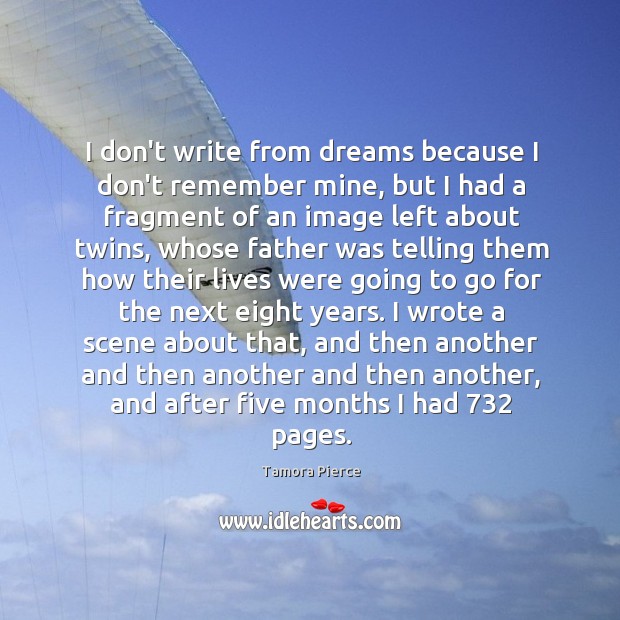 I don’t write from dreams because I don’t remember mine, but I Image