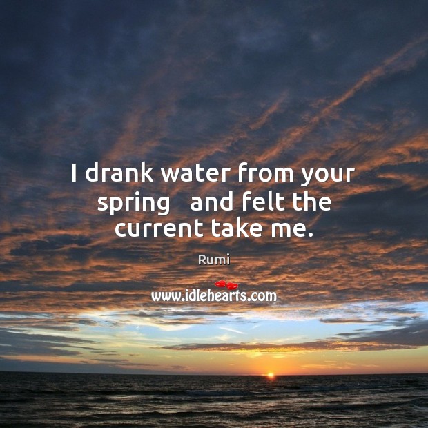I drank water from your spring   and felt the current take me. Rumi Picture Quote